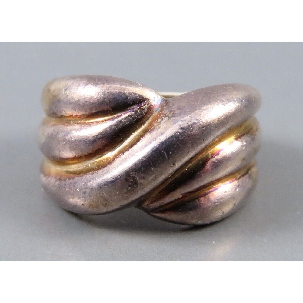 Vintage STERLING SILVER Layered Stripes Twisted Style Ring DARK PATINA Boho 7.5
